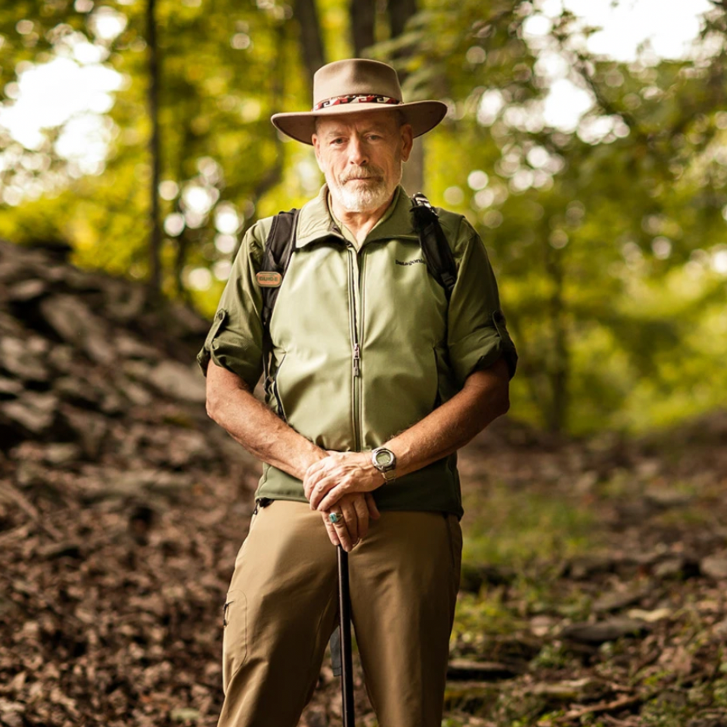 Dave Holden, author of Bearsville Nature Notes blogs, in woods